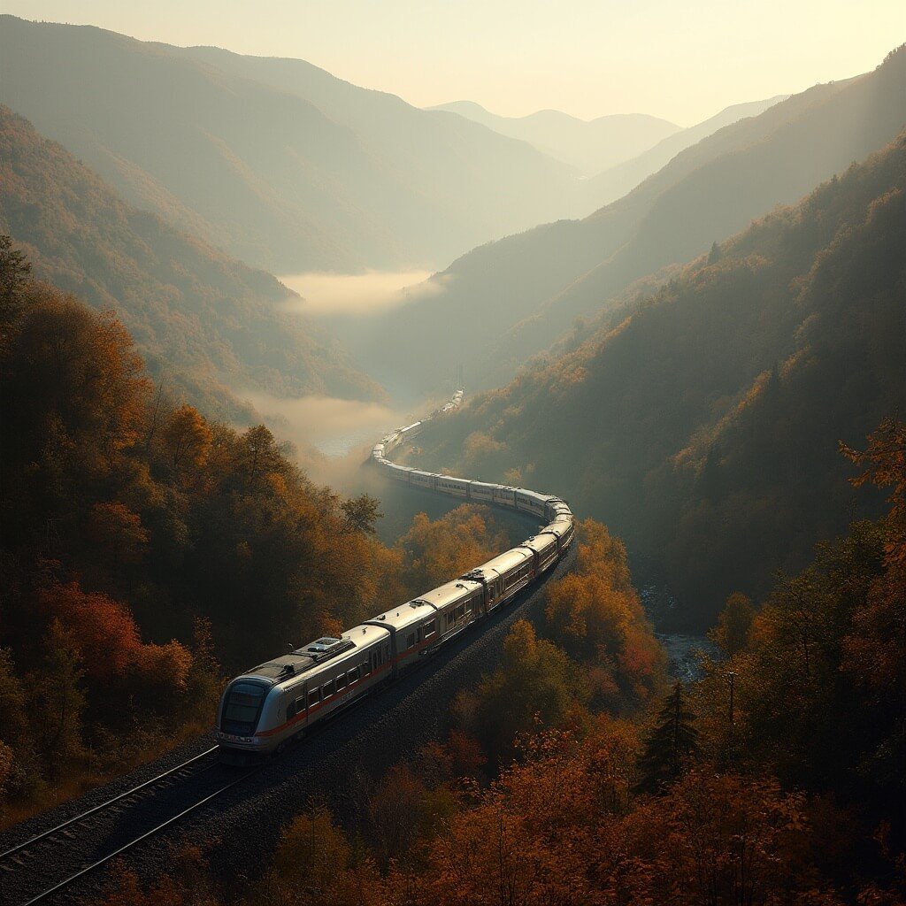 Escape NYC's Chaos: Your Ultimate Hudson, New York Adventure Awaits Metro-North train traversing autumn-colored Hudson Valley landscape with misty river, golden light, and mountain silhouettes