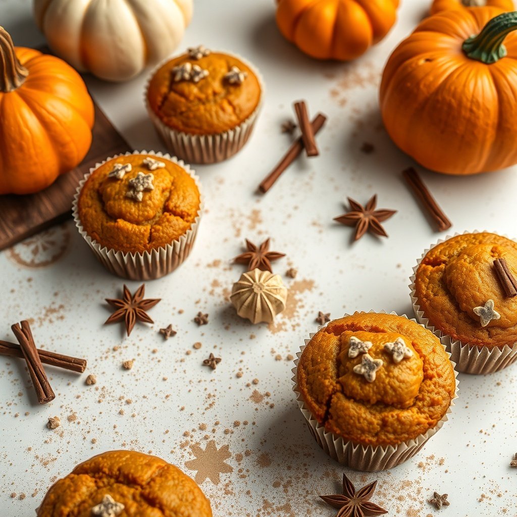 30 Delicious Pumpkin Muffin Recipes to Try This Fall A collection of pumpkin muffins surrounded by pumpkins and spices, showcasing a cozy autumn theme.