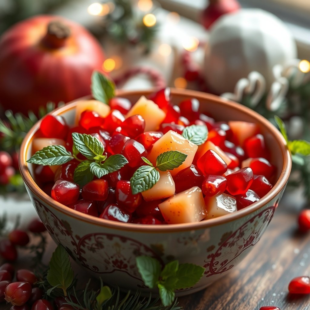 30 Delightful Dishes for the Perfect Christmas Brunch A colorful holiday fruit salad with pomegranate seeds, apples, pears, and berries, garnished with mint leaves. Christmas Brunch