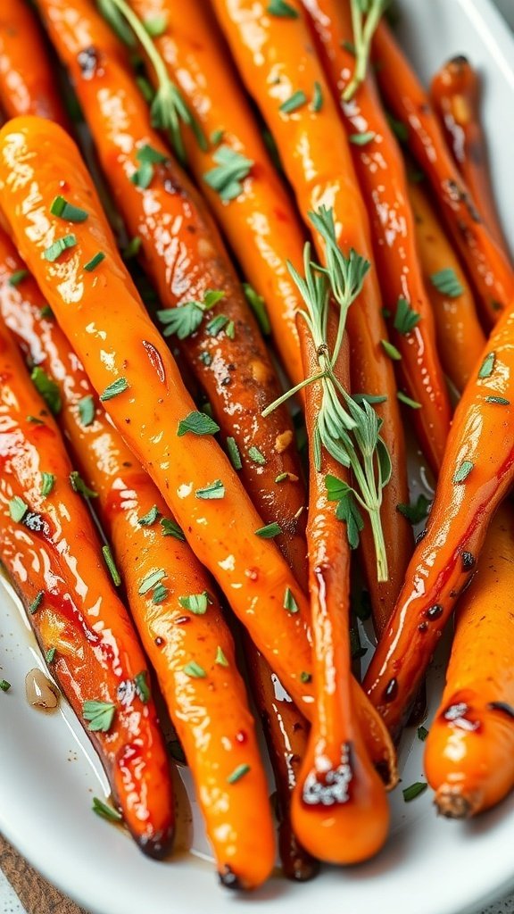 30 Delicious Fall Snack Ideas to Savor This Season A plate of honey roasted carrots garnished with herbs