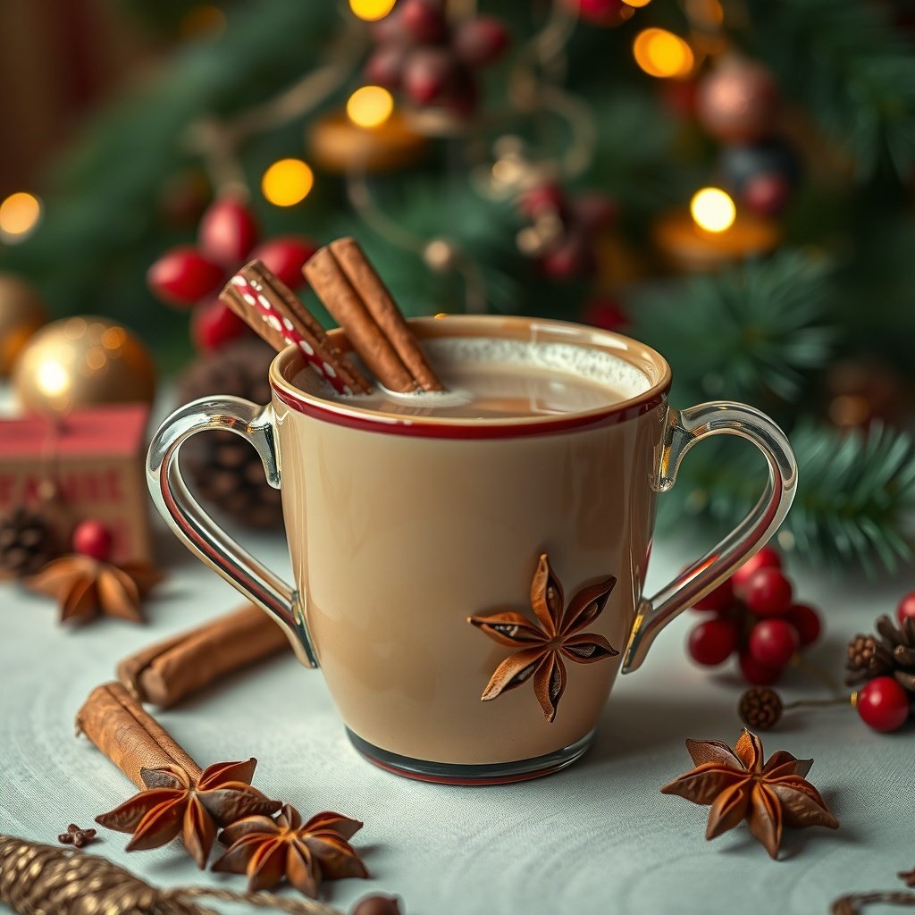 30 Delightful Dishes for the Perfect Christmas Brunch A cozy holiday spiced chai latte with cinnamon sticks and star anise, surrounded by festive decorations.