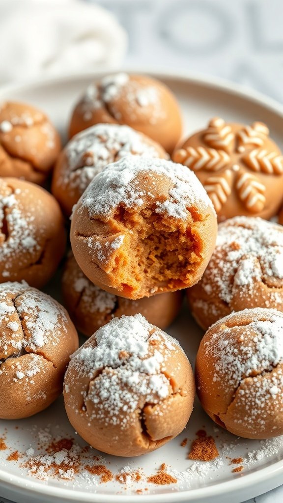 30 Delicious Fall Snack Ideas to Savor This Season A plate of gingerbread cookie dough bites dusted with powdered sugar, some with a bite taken out.