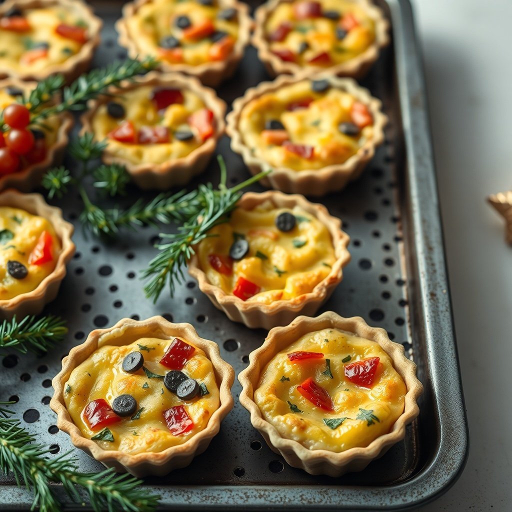 30 Delightful Dishes for the Perfect Christmas Brunch Mini quiches with seasonal veggies on a baking tray