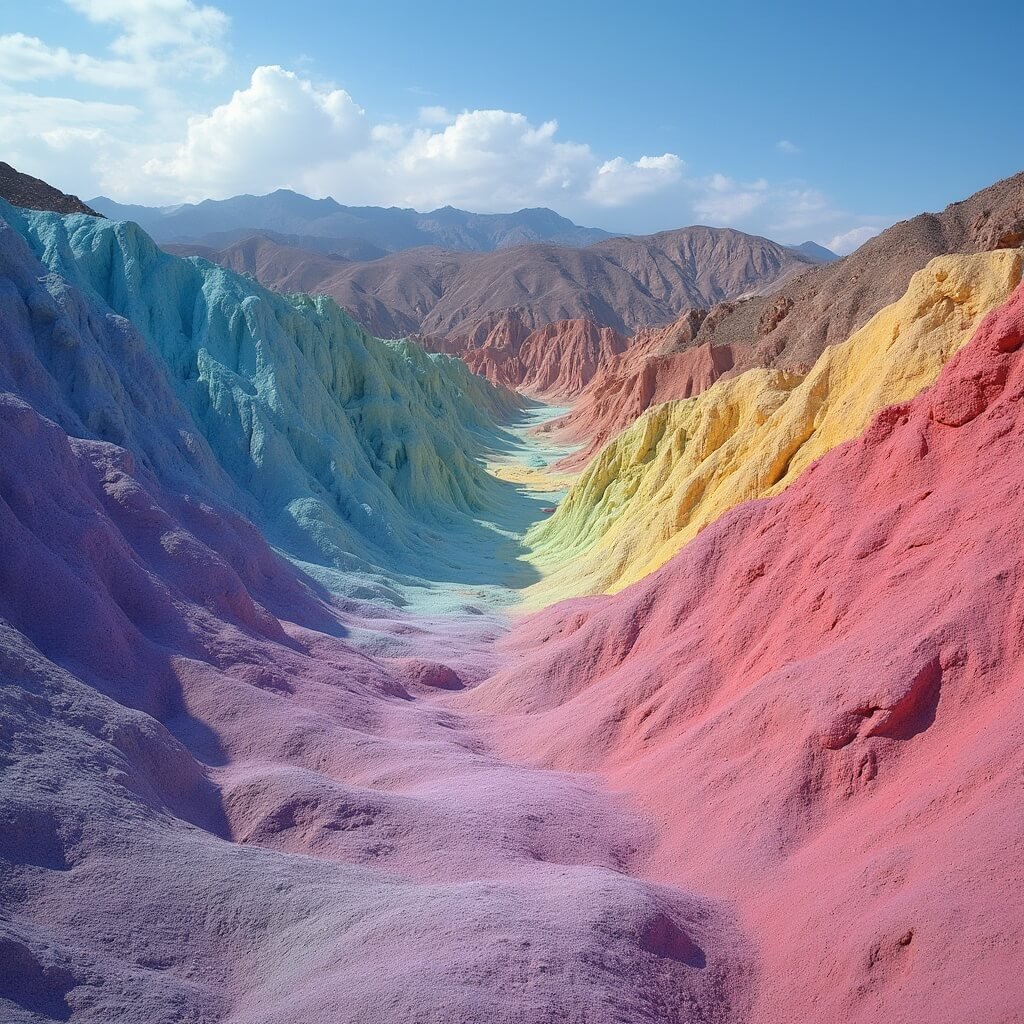 Rainbow gradient of Artist's Palette mineral formations in Death Valley captured in 8K resolution with a RED digital cinema camera