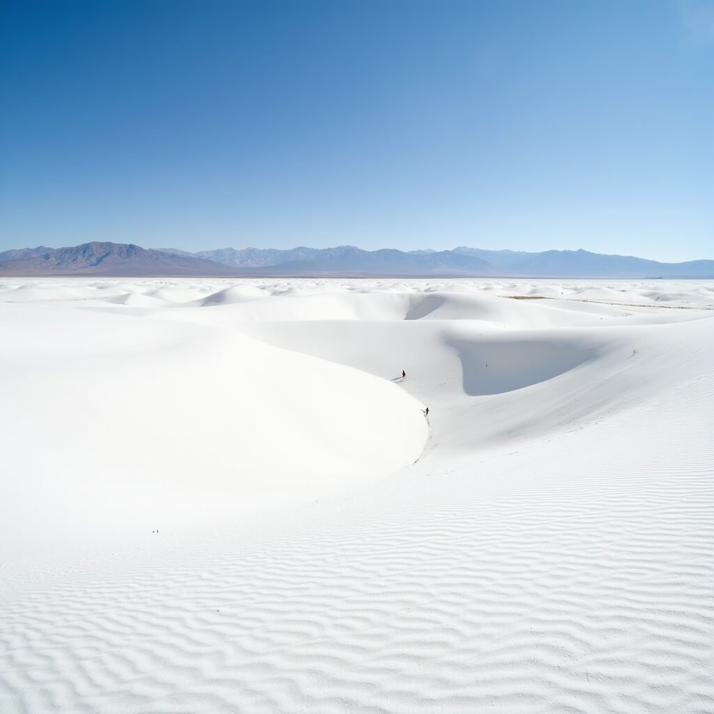 Hikers standing at the edge of the dried Lake Otero basin in Alkali Flat Trail