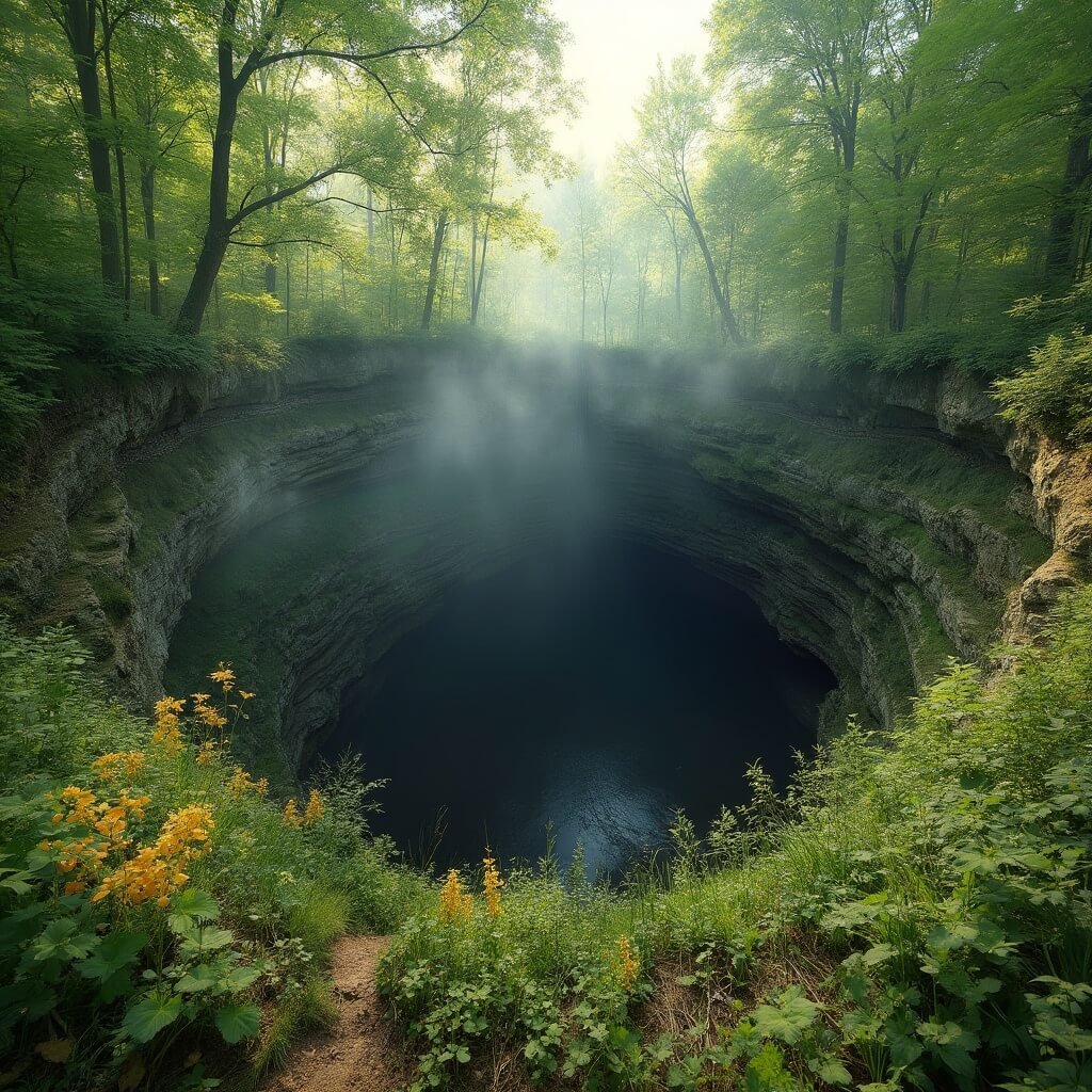 Scenic view of Cedar Sink Trail with 60-foot-deep sinkhole.