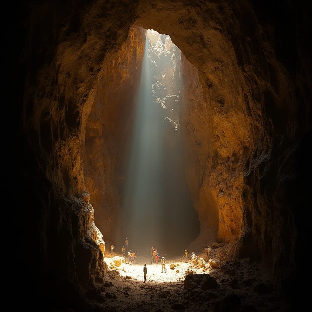 Dramatically lit view of Mammoth Cave's Rainbow Dome.