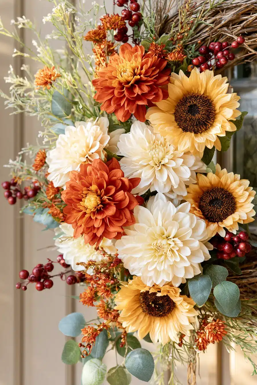 27 Gorgeous Fall Front Door Wreaths for a Warm Autumn Welcome