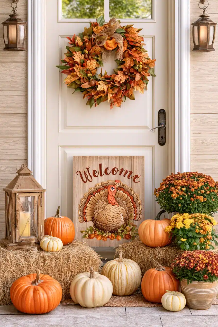 27 Charming Thanksgiving Door Decorations for a Warm Harvest Welcome