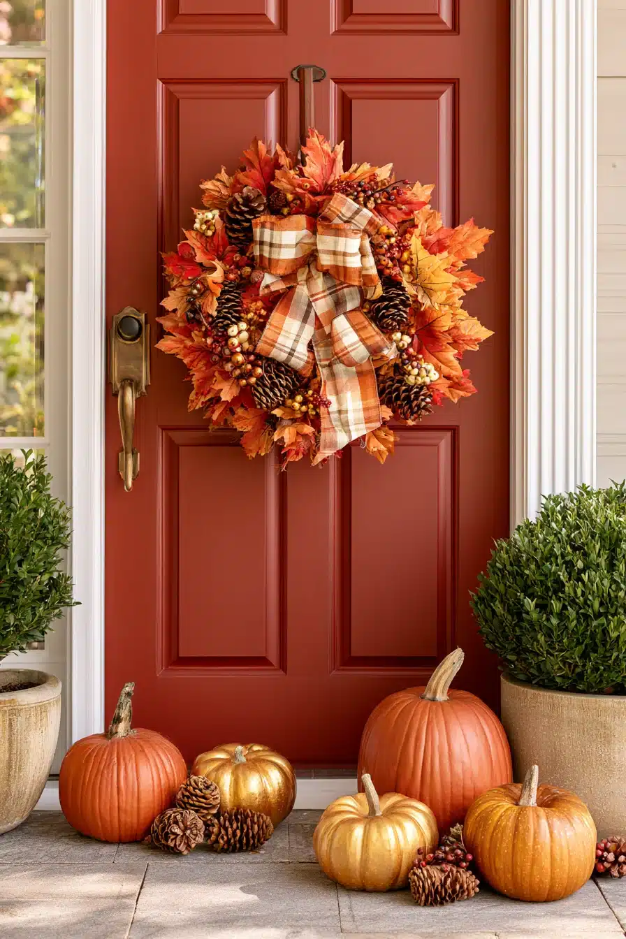 27 Gorgeous Fall Front Door Wreaths for a Warm Autumn Welcome
