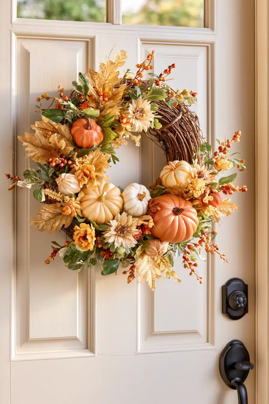27 Gorgeous Fall Front Door Wreaths for a Warm Autumn Welcome