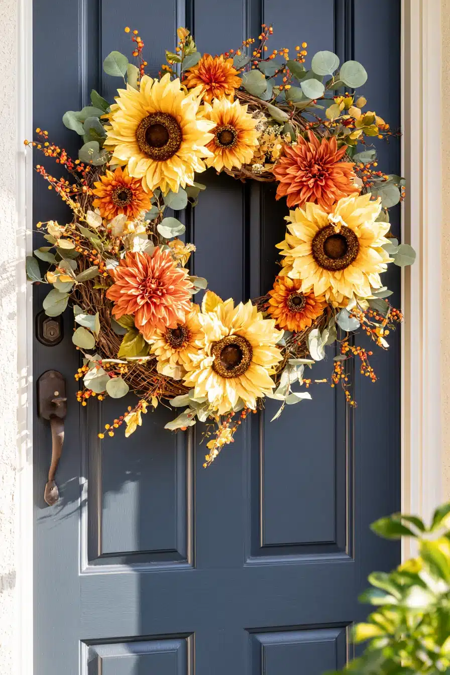 27 Gorgeous Fall Front Door Wreaths for a Warm Autumn Welcome
