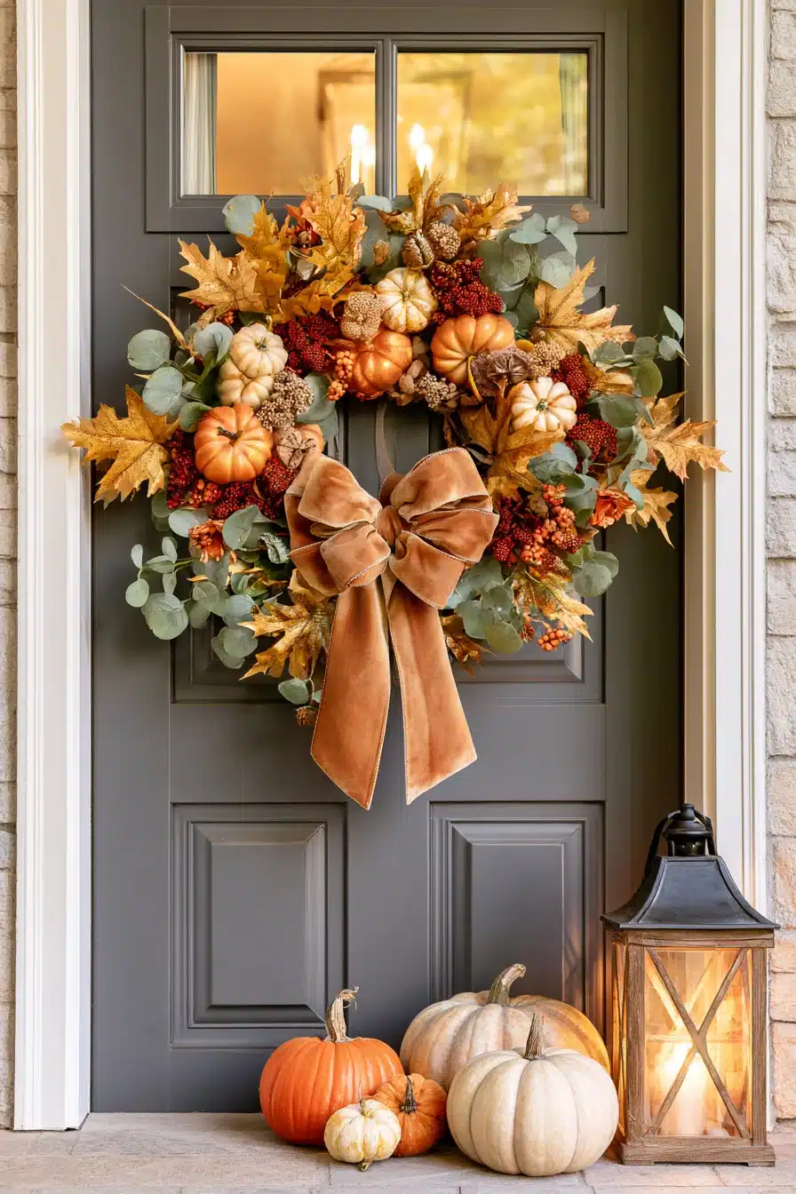 27 Gorgeous Fall Front Door Wreaths for a Warm Autumn Welcome