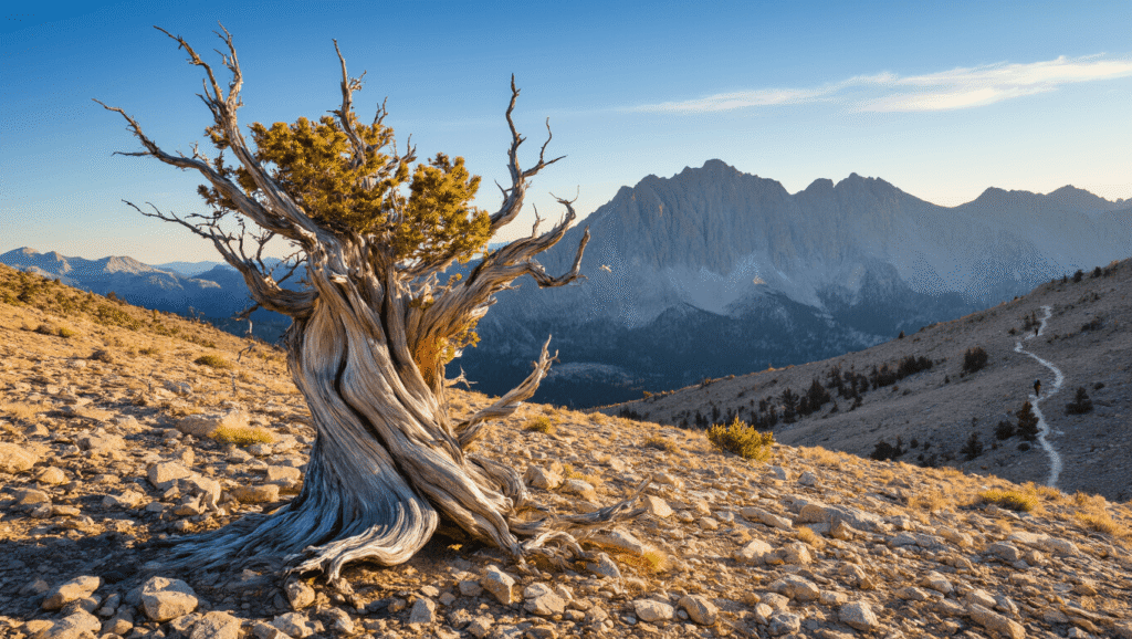 Comprehensive Outline: Walk Among the Bristlecone Pines in Nevada "Ancient Bristlecone Pine Tree on Rocky Alpine Slope in Nevada's Snake Range with Wheeler Peak in the Background"