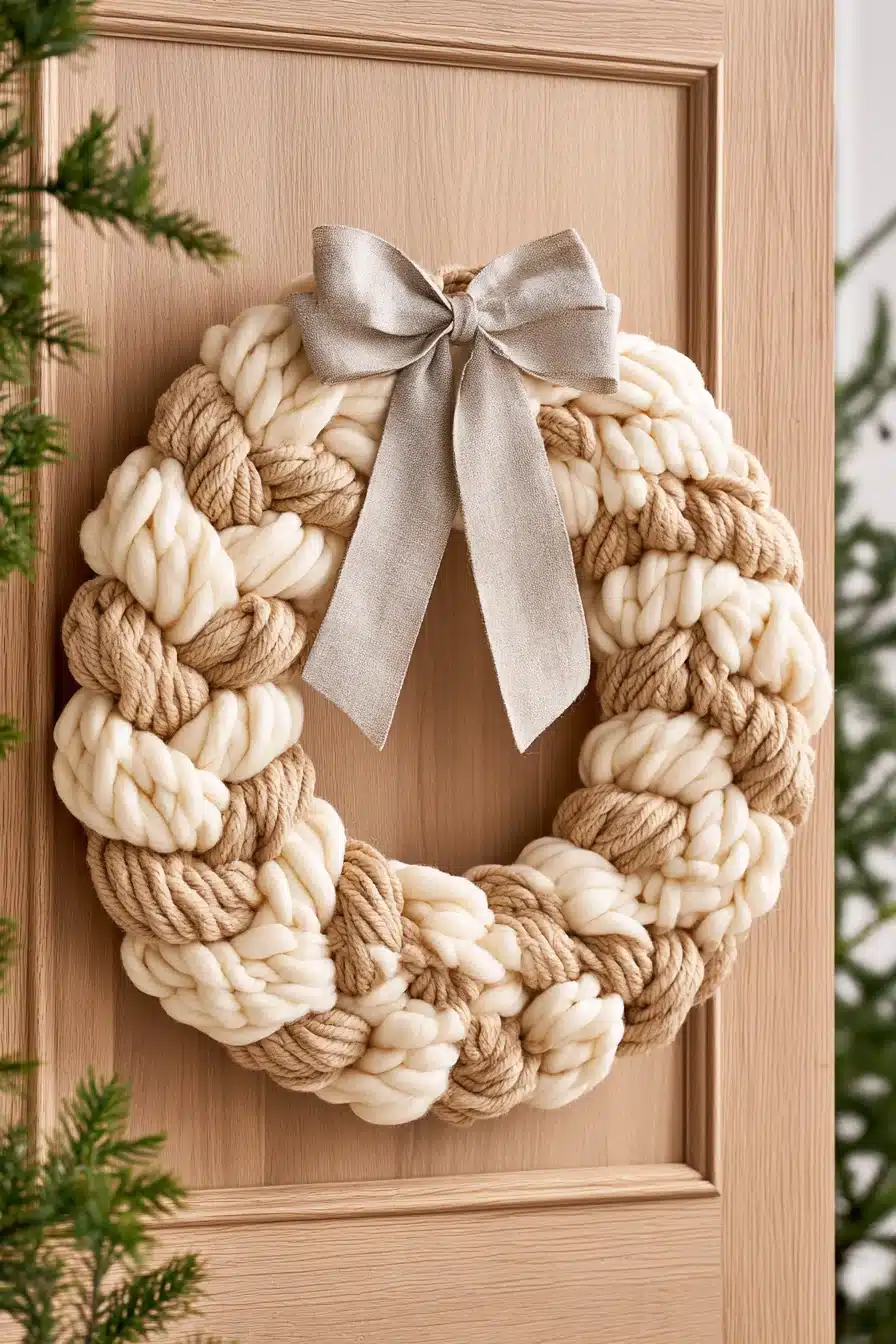27 Cozy Christmas Yarn Wreaths to Make Your Front Door Feel Festive