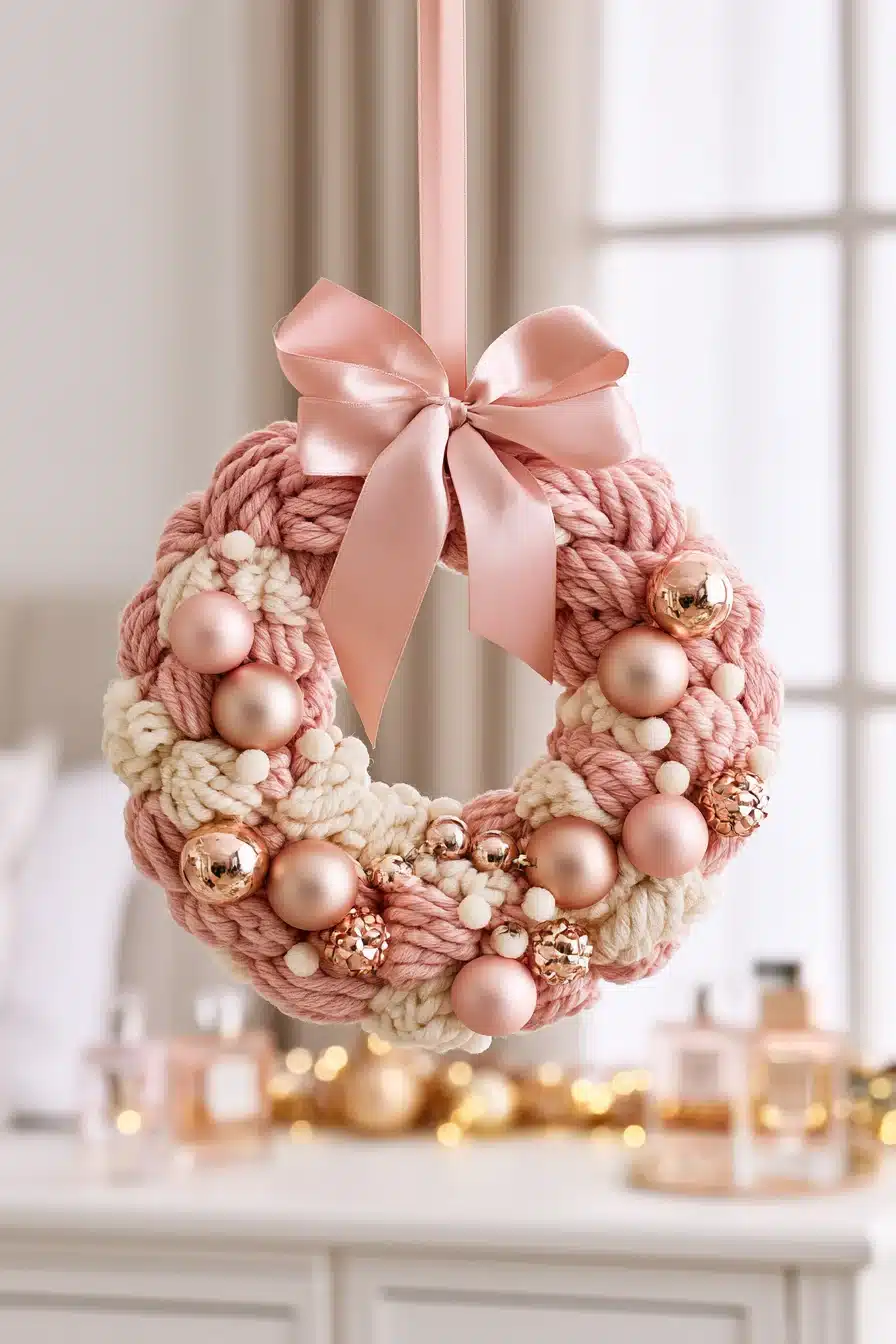 27 Cozy Christmas Yarn Wreaths to Make Your Front Door Feel Festive