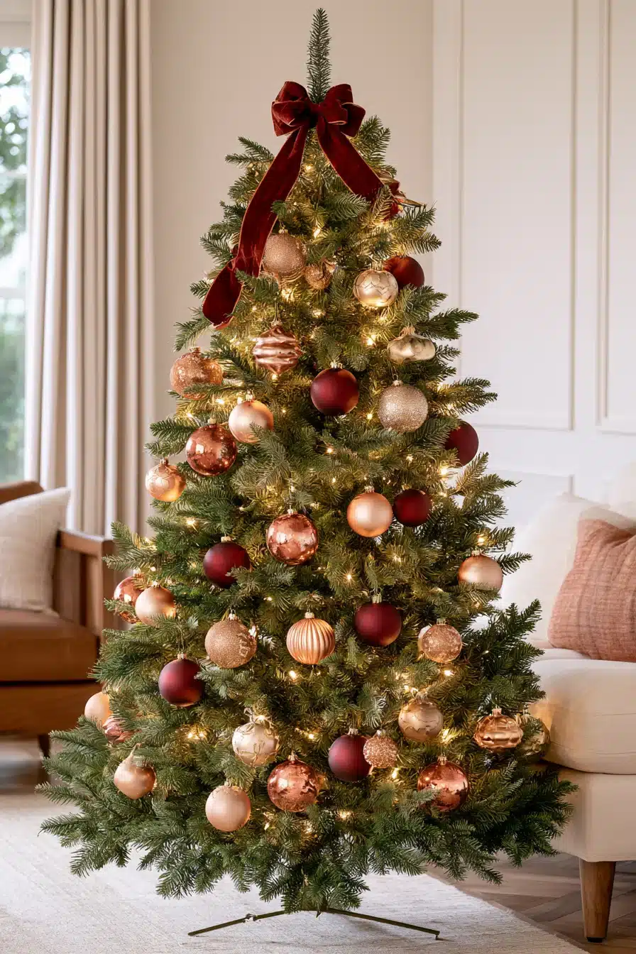 27 Elegant Burgundy Christmas Tree Ideas for a Rich and Cozy Holiday Look