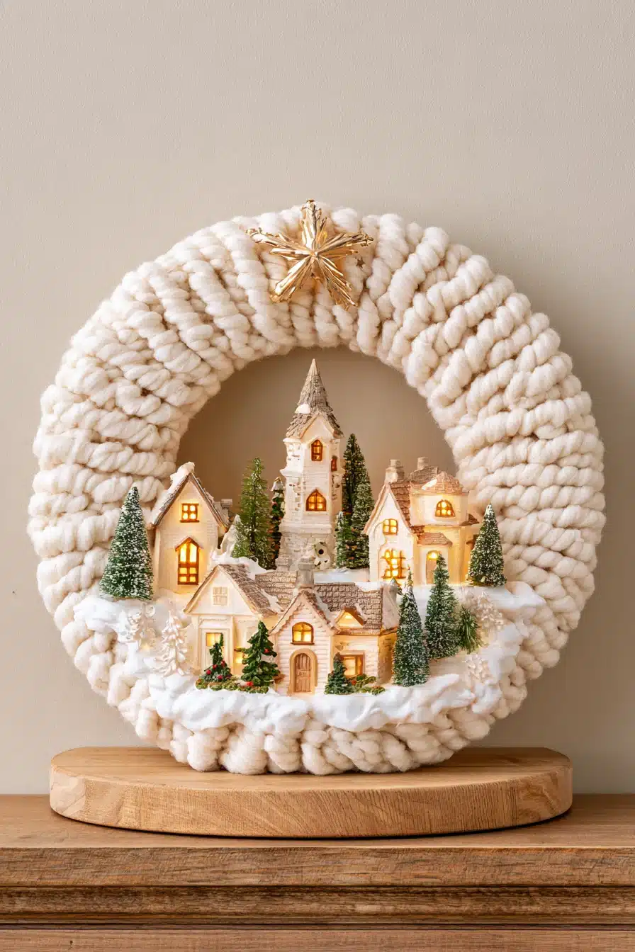 27 Cozy Christmas Yarn Wreaths to Make Your Front Door Feel Festive