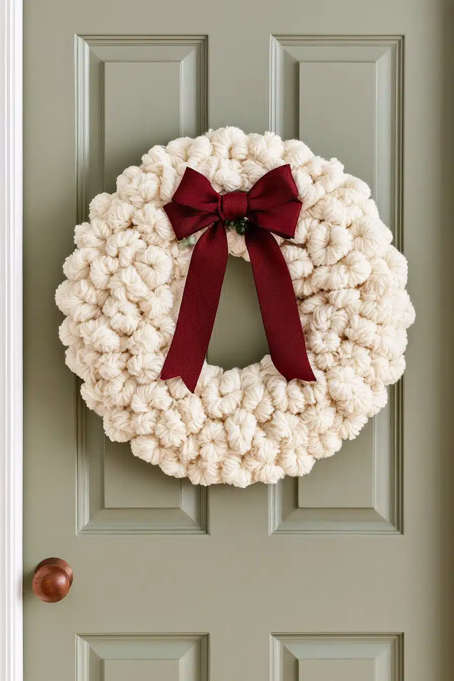 27 Cozy Christmas Yarn Wreaths to Make Your Front Door Feel Festive