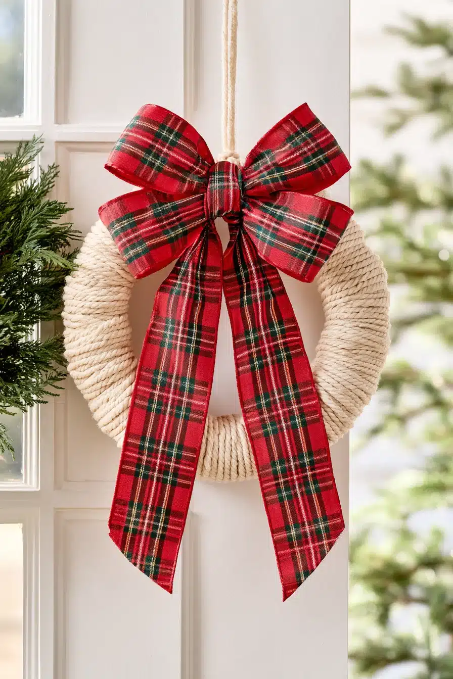 27 Cozy Christmas Yarn Wreaths to Make Your Front Door Feel Festive