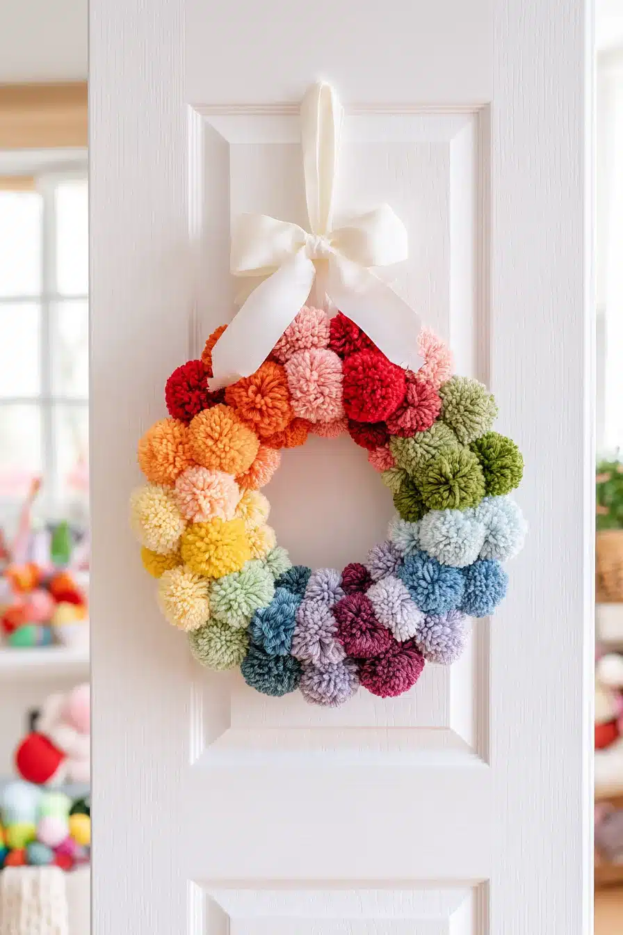 27 Cozy Christmas Yarn Wreaths to Make Your Front Door Feel Festive