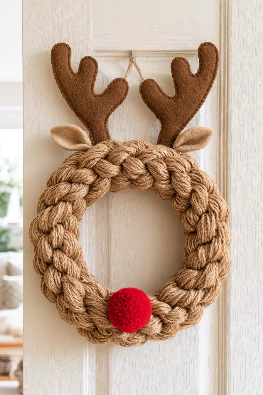 27 Cozy Christmas Yarn Wreaths to Make Your Front Door Feel Festive