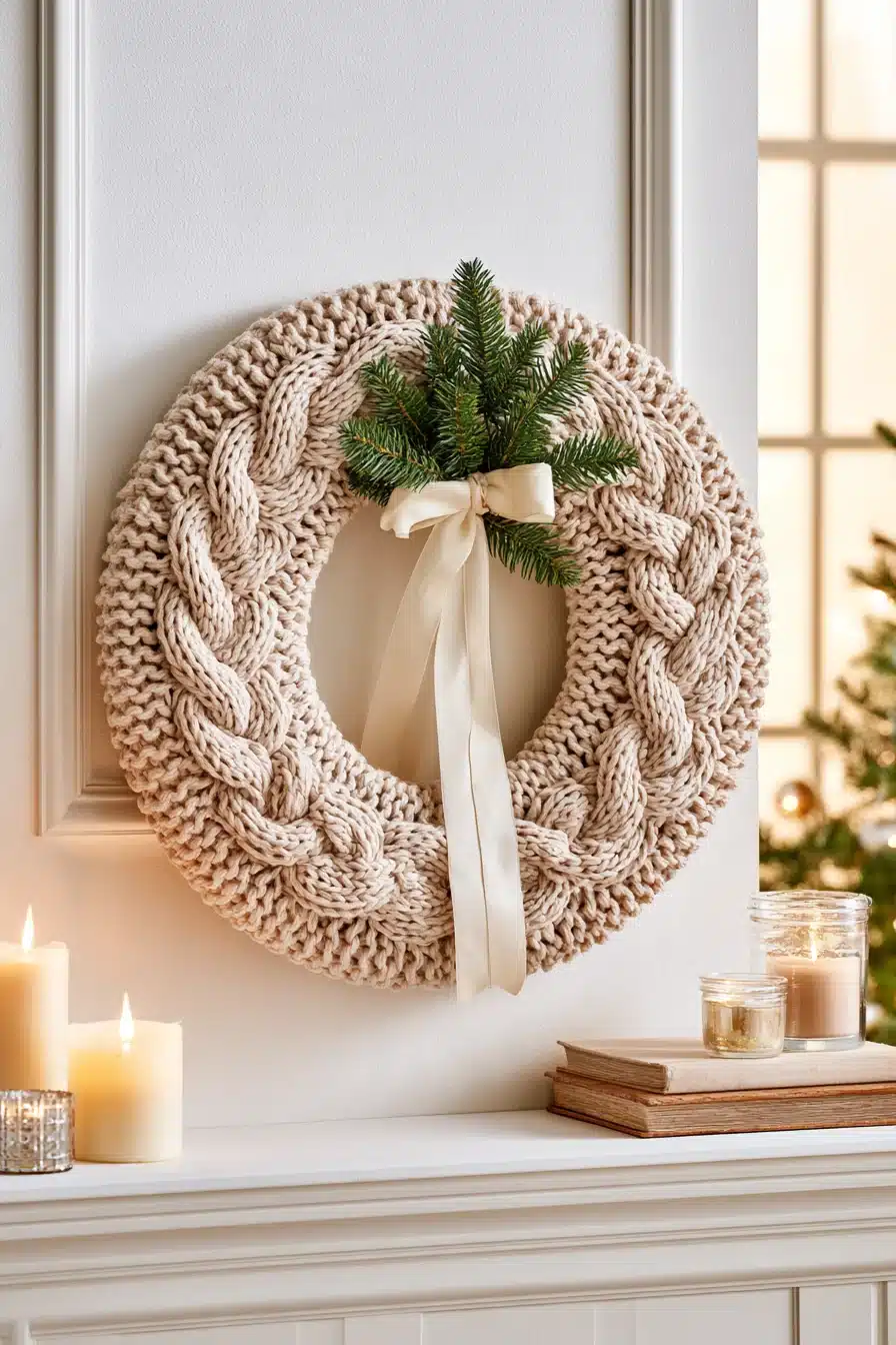 27 Cozy Christmas Yarn Wreaths to Make Your Front Door Feel Festive