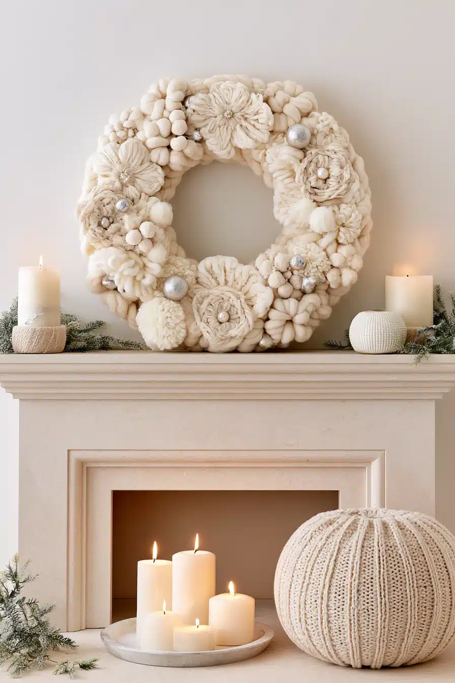 27 Cozy Christmas Yarn Wreaths to Make Your Front Door Feel Festive