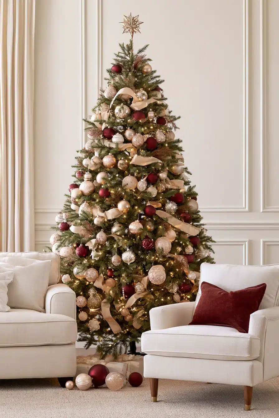 27 Elegant Burgundy Christmas Tree Ideas for a Rich and Cozy Holiday Look