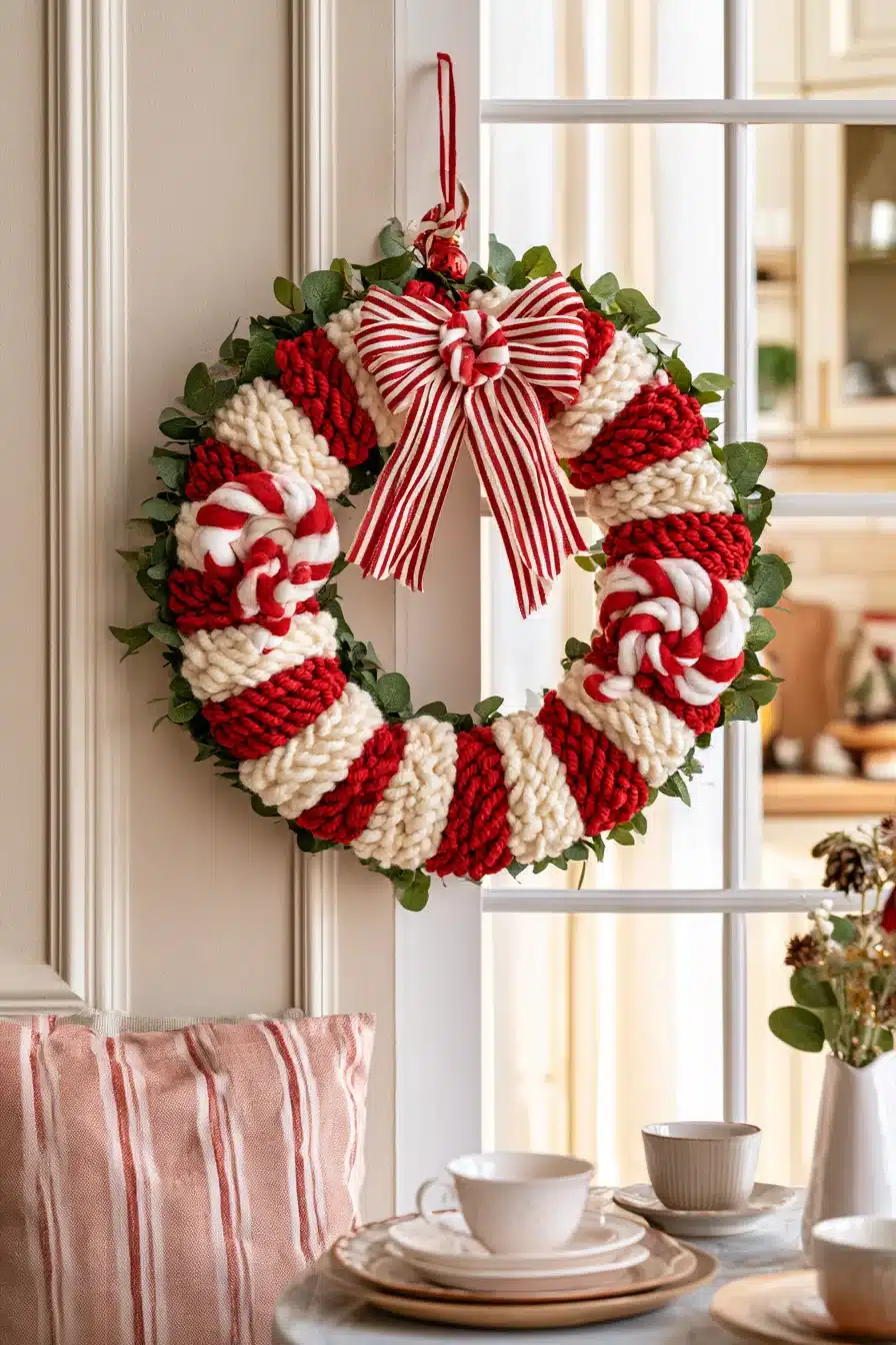 27 Cozy Christmas Yarn Wreaths to Make Your Front Door Feel Festive