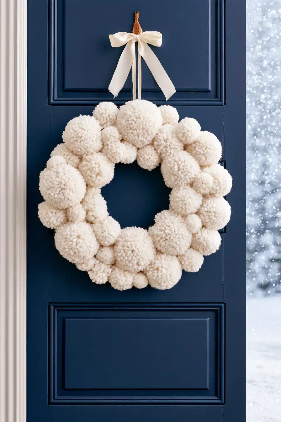 27 Cozy Christmas Yarn Wreaths to Make Your Front Door Feel Festive