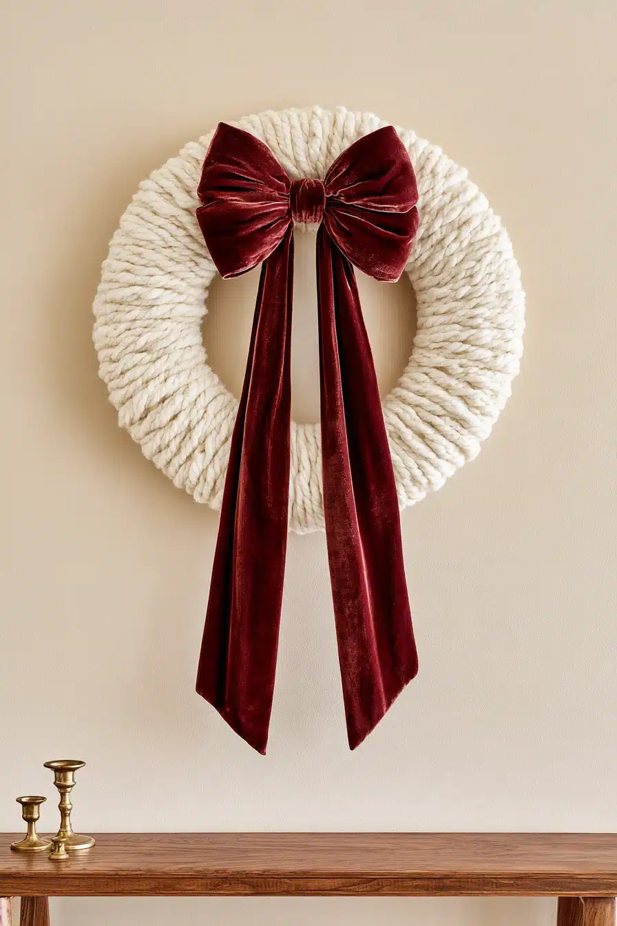 27 Cozy Christmas Yarn Wreaths to Make Your Front Door Feel Festive