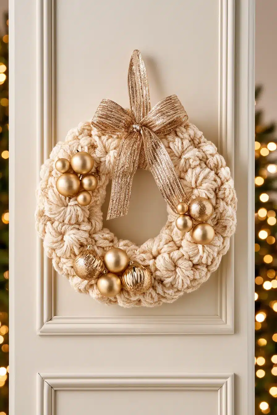 27 Cozy Christmas Yarn Wreaths to Make Your Front Door Feel Festive